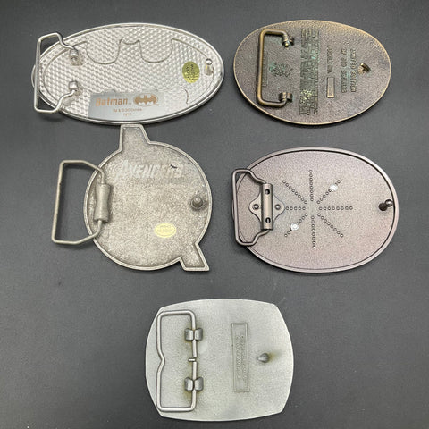 Lot of 5 Belt Buckles Vintage 80s Dodge City Brass Batman Avengers Handyman