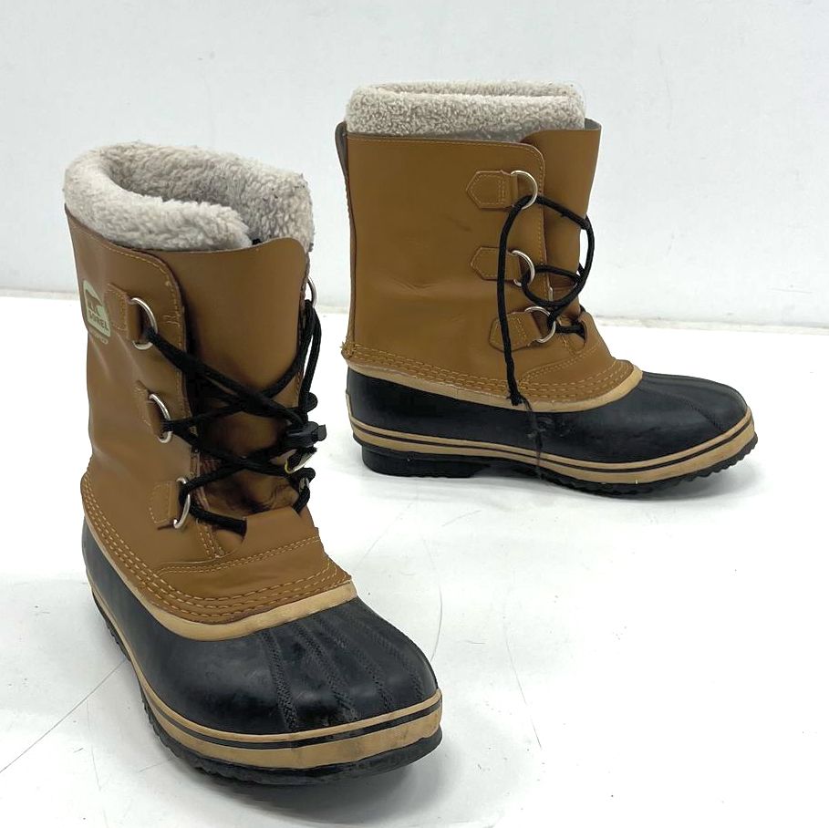 Sorel Youth 1964 Pac Strap Waterproof Winter Snow Boots Tan Black Womens Size 7