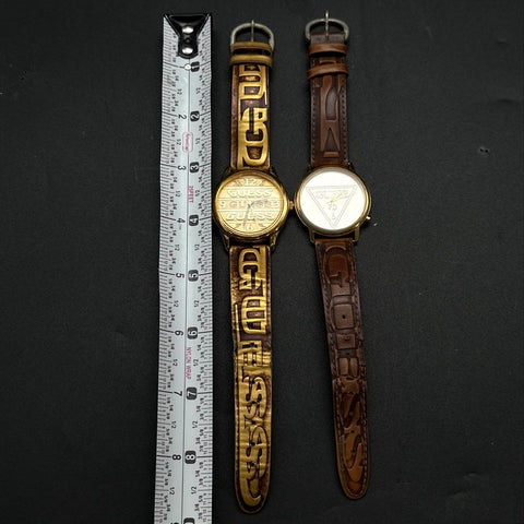 Vintage Guess Watches Lot of 2 1996 Logo Dial Embossed Leather Straps