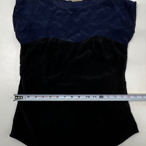 Loeffler Randall Women's Navy Black Colorblock Silk Cap Sleeve Blouse Sz 6