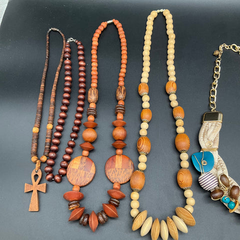 Bohemian Natural Jewelry Lot 11 Necklaces Wood Shell Beaded Earthy Tribal Boho