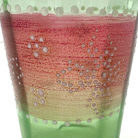 Art Glass Tumbler Green Pink Moroccan Style Hand Painted Dot Pattern 4 Inch