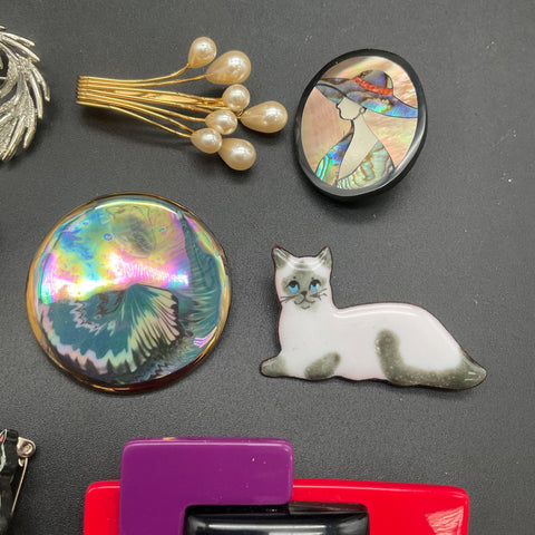 Vintage Costume Jewelry Lot of 12 Brooches Enamel Rhinestone Animal Floral