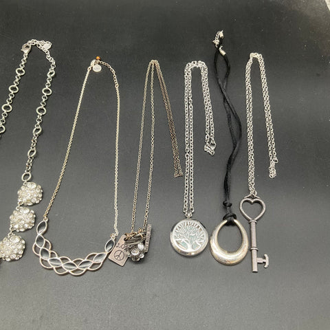 Costume Jewelry Necklace Lot 10pc Silver Tone Rhinestone Statement Pendant Bib