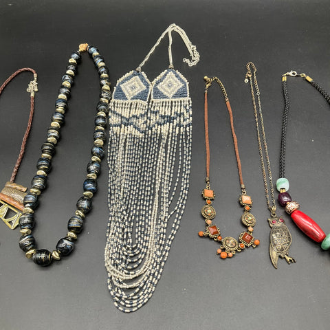 Vintage and Modern Fashion Jewelry Lot of 8 Necklaces Beaded Boho Statement Owl