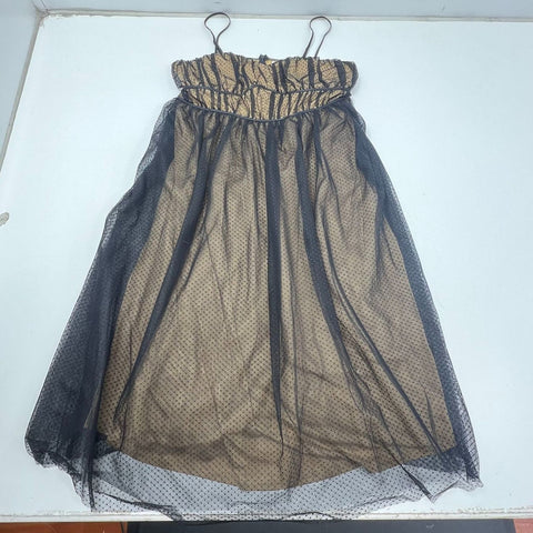 Arula Black Nude Tulle Dot Mesh Bustier Midi Dress Women's 1X NWT