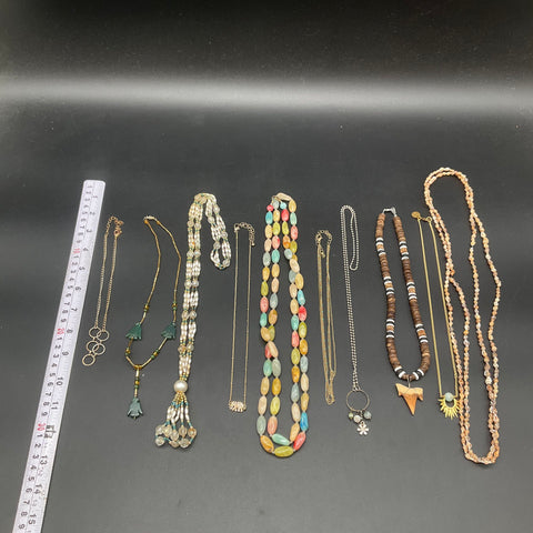 Eclectic Costume Jewelry Necklace Lot of 10 Shark Tooth Shell Faux Pearl Boho