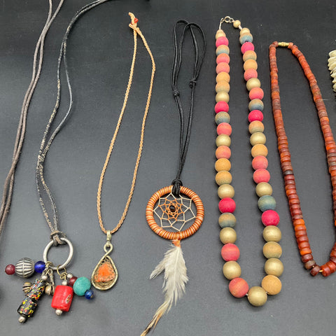 Boho Ethnic Tribal Wood Shell Bead Pendant Necklace Jewelry Lot of 10
