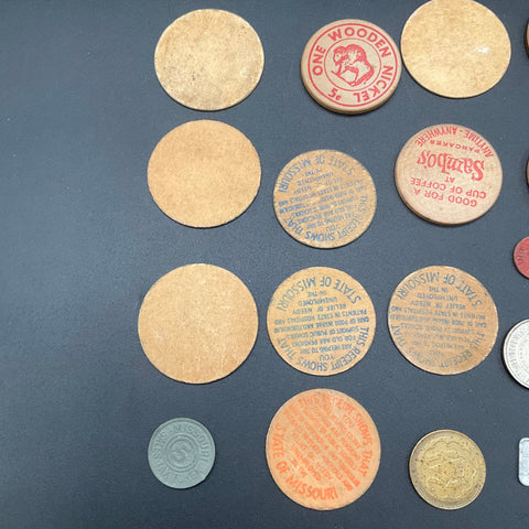 Token Exonumia Lot Vintage Wooden Nickels Casino Sales Tax 28 Pieces