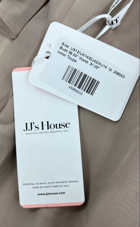 JJ's House Women's Taupe A-Line Crisscross Back Gown Dress Size 12 NWT