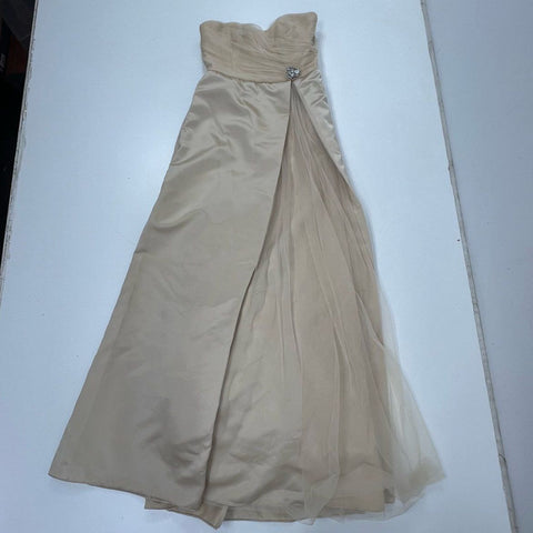 David's Bridal Women's NWT F15137 Formal Gown Champagne Strapless Tulle Sz 6