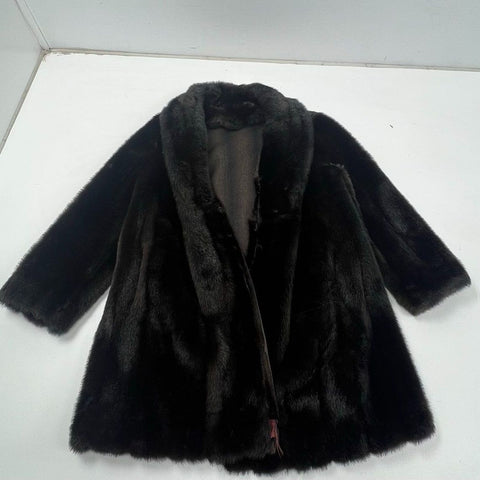 Vintage Dark Brown Faux Fur Coat Jacket Shawl Collar Mid-Century Style