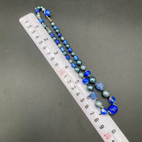 Vintage Trifari Signed Blue Glass & Pink AB Crystal Bead Necklace Lot of 2