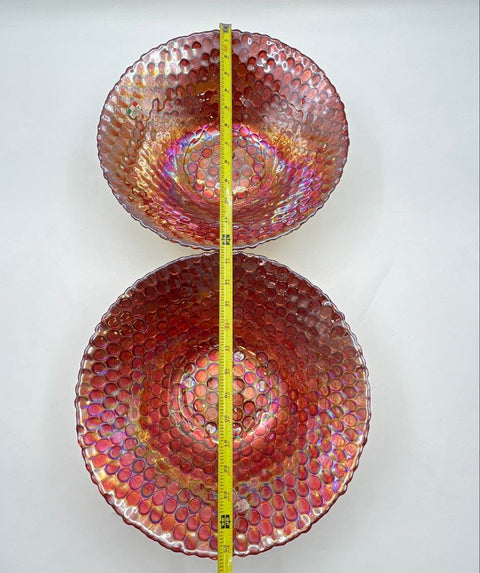 Italian Art Glass Bowl Set 2 Iridescent Pink Red Gold Pebble Texture Vintage