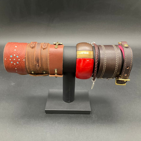 Mixed Costume Jewelry Lot 8 Pcs Leather Cuffs Wood Bangle Fur Style Wrap Star