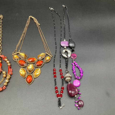 Mixed Costume Jewelry Statement Beaded Bib Necklace Lot of 6 Boho Styles