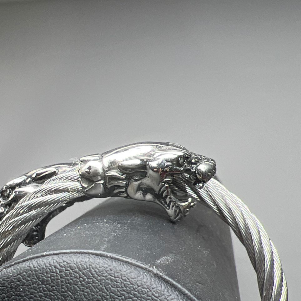 Big Cat Head Silver Tone Wrap Bracelet