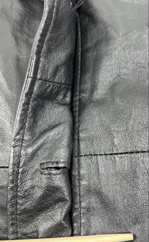 Vintage 90s Phase Two Black Leather Button Front Long Jacket Coat Sz 1XL