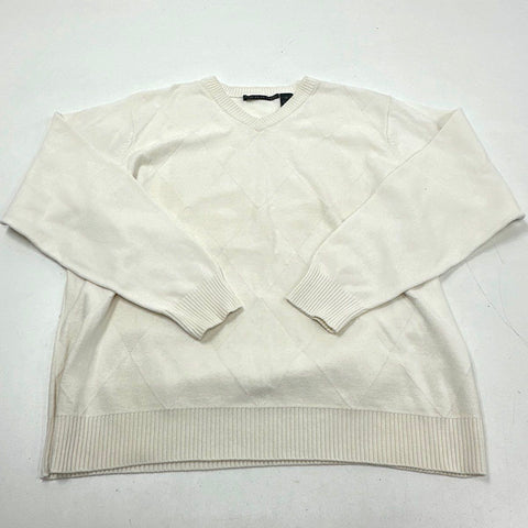 Oscar De La Renta Men's Cream V-Neck Cotton Textured Diamond Knit Sweater Sz XL