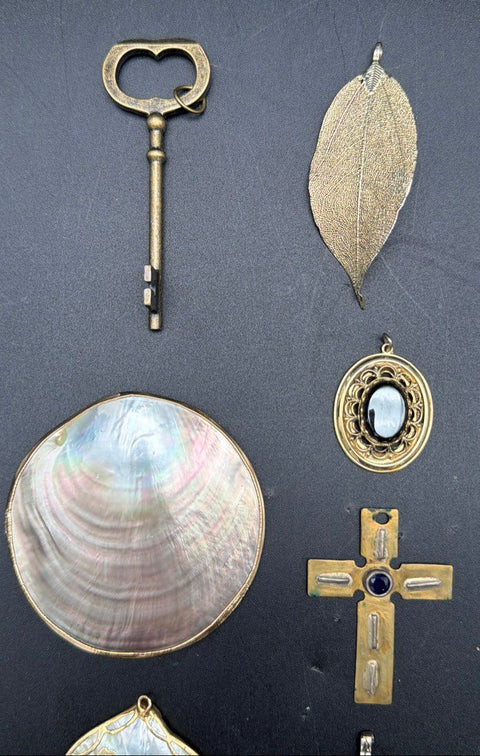 Vintage to Modern Mixed Costume Jewelry Pendant Lot 0.5 Lbs Heart Cross Key