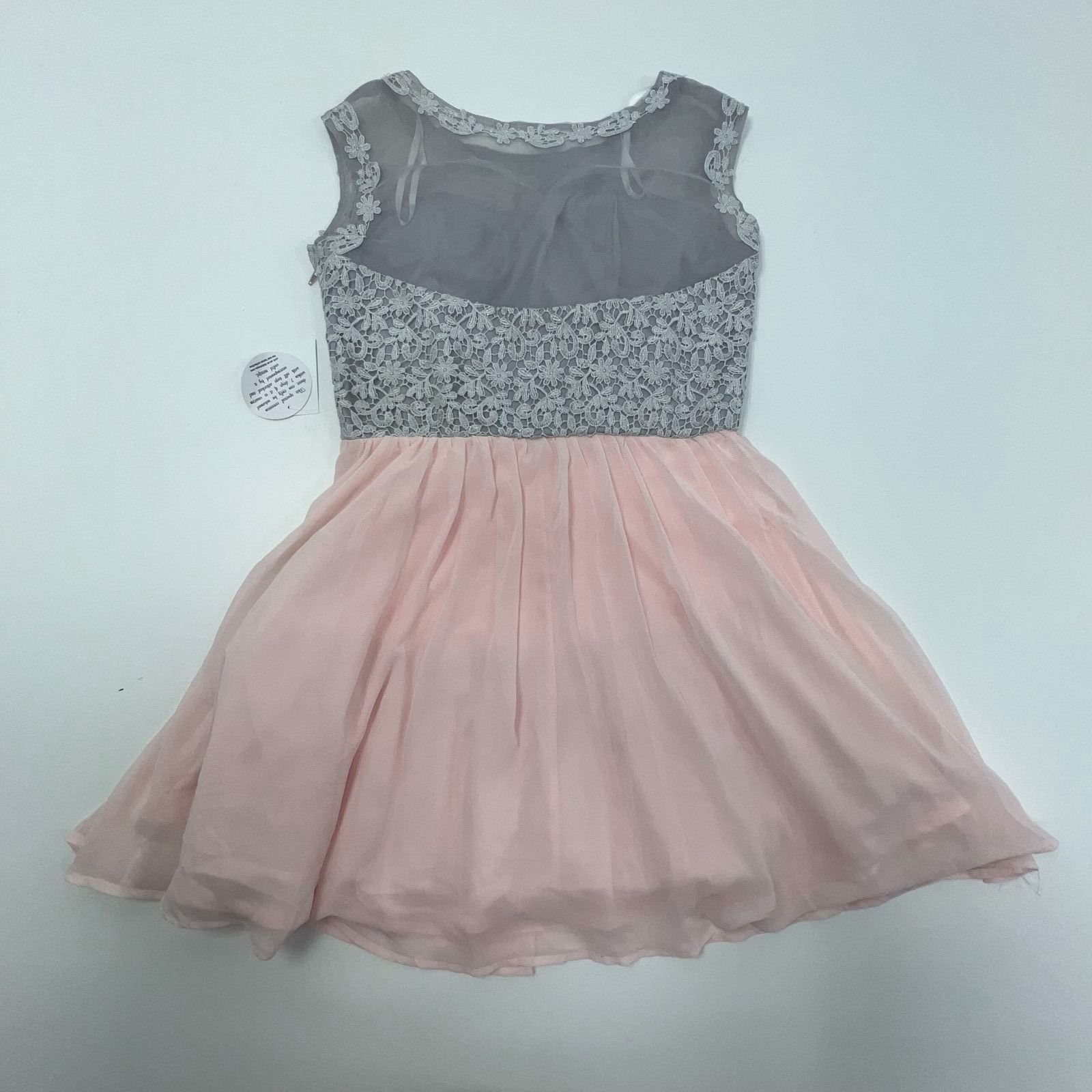 NWT Deb Y2K Pink Gray Formal Dress Short A-Line Juniors 13 Metallic Lace Bodice