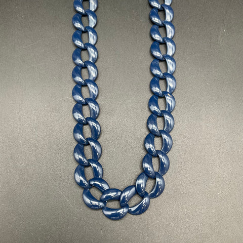 Vintage Napier Blue Enamel Link Necklace Gold Tone Chunky Curb Chain 24"