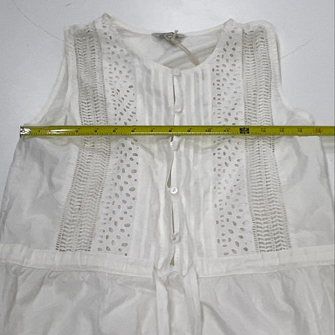 Lucky Brand Women's White Eyelet Midi Dress Sleeveless Button Front NWT Sz XS