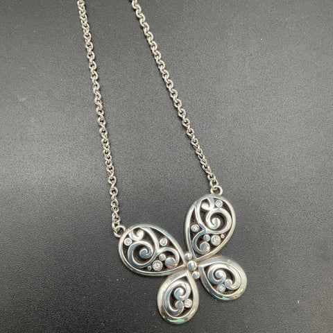 Brighton Silver Tone Crystal Contempo Butterfly Necklace 18" NWT