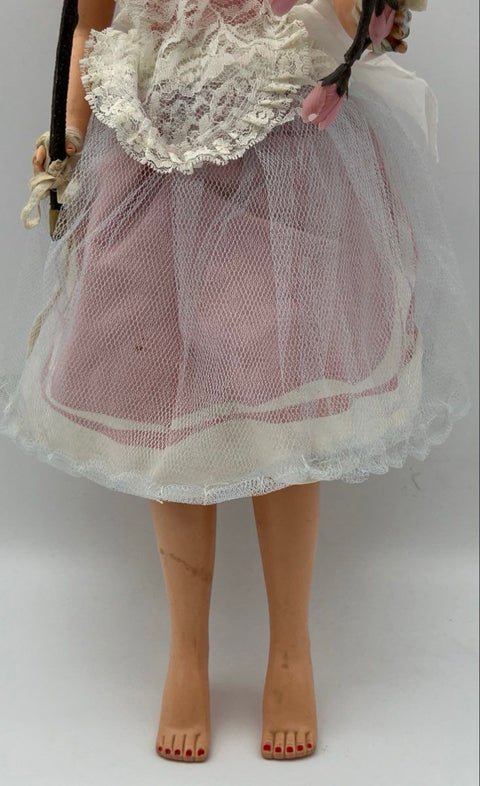Vintage Effanbee 27 Inch Doll Pink Lace Dress Blue Eyes Red Nails