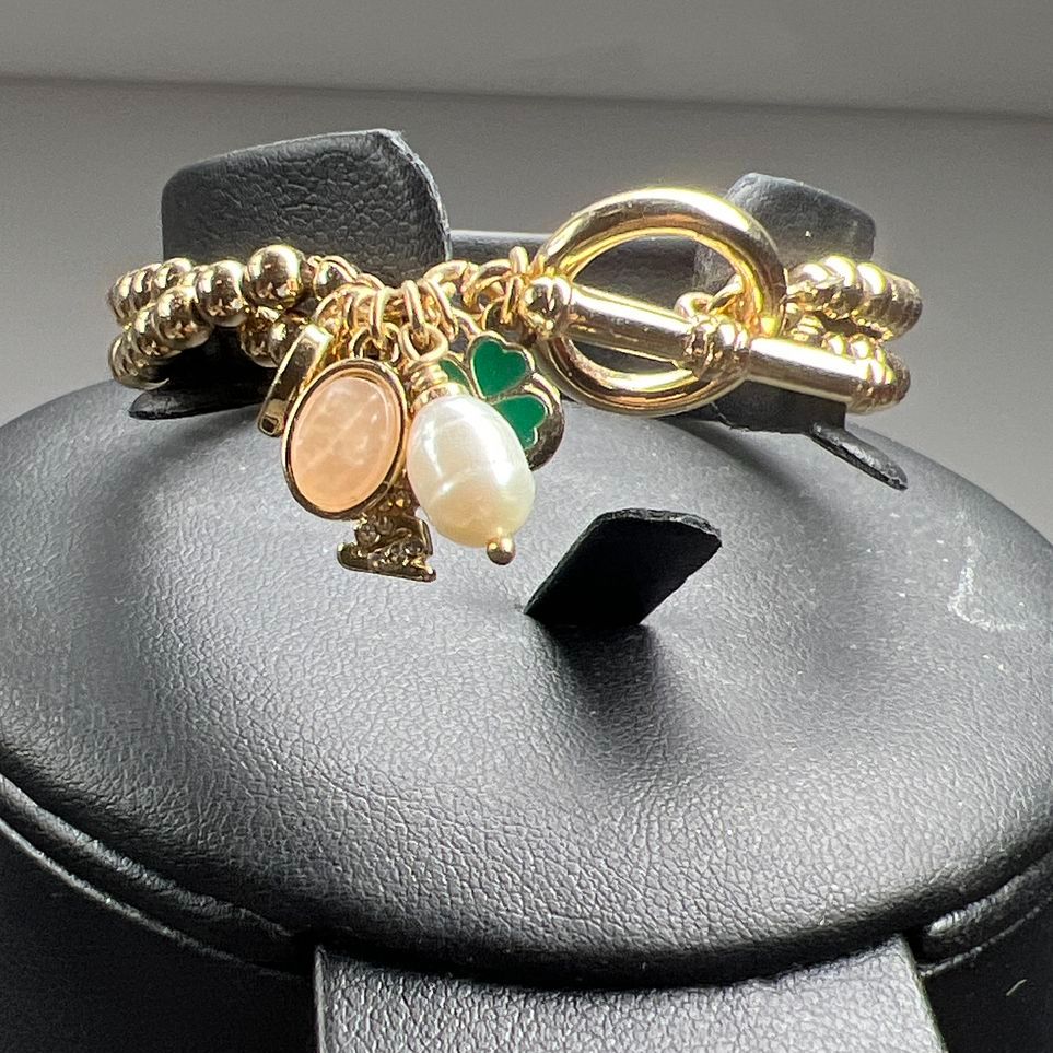 Loft Shamrock St Patrick's Day Gold Tone Earrings and Bracelet Charm Set