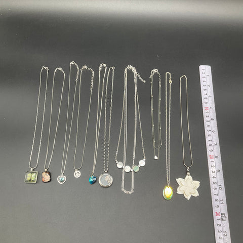 Silver Tone Fashion Necklace Jewelry Lot 10 Mother of Pearl Heart Clover