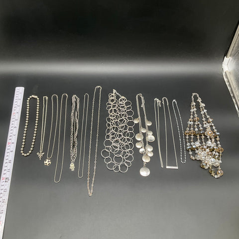 Mixed Fashion Jewelry Lot 13 Silver Tone Necklaces Charms Beaded Bib Styles