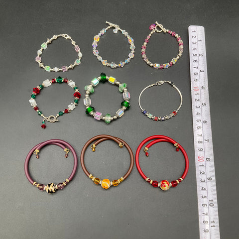 Crystal Art Glass Beaded Bracelet Lot of 9 Mixed Multi-Color Fashion Jewelry