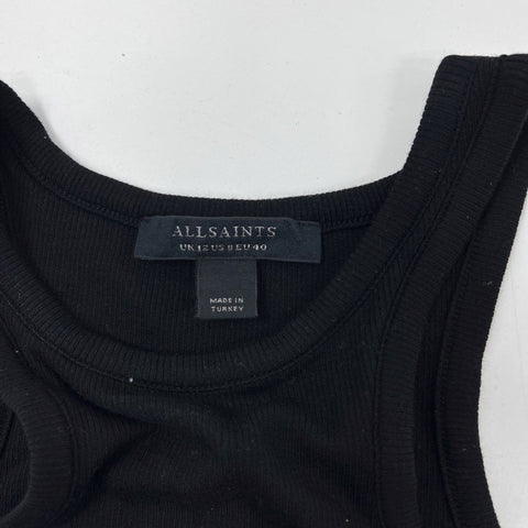 AllSaints Women's Black Ribbed Racerback High Neck Tencel Bodysuit Size 8