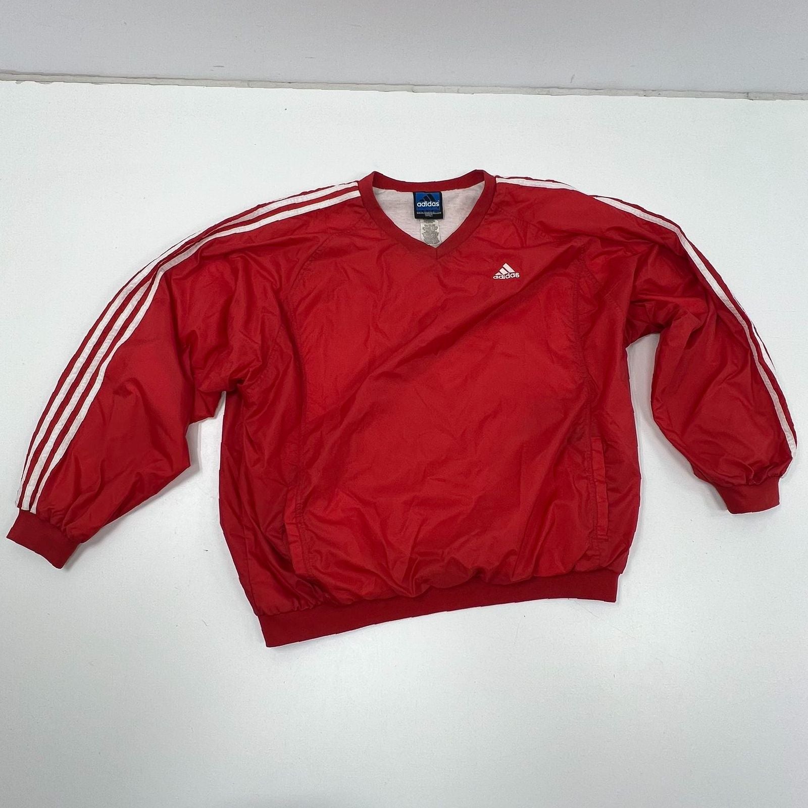 Vintage 90s adidas Red Team V-Neck Nylon Pullover Windbreaker Mens 2XL