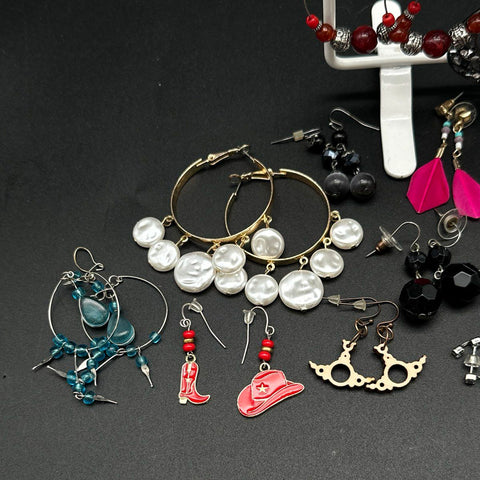 Fashion Costume Earring Lot of 40 Hoops Dangles Studs Western Sporty Boho