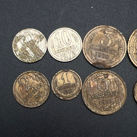 Vintage USSR CCCP Soviet Union Coin Lot 9 Pieces 1-10 Kopeks 1967-1974