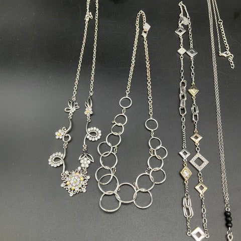 Fashion Costume Jewelry Lot of 13 Silver Tone Necklaces Pendants Bib Station