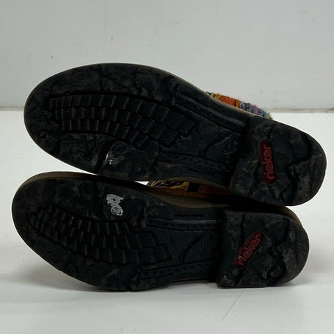 Rieker Felicitas Z6743 Mustard Yellow Multi Knit Ankle Boots Women's Size 37