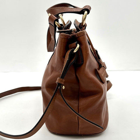 Radley London Brown Leather Satchel Handbag Crossbody Bag Gold Hardware