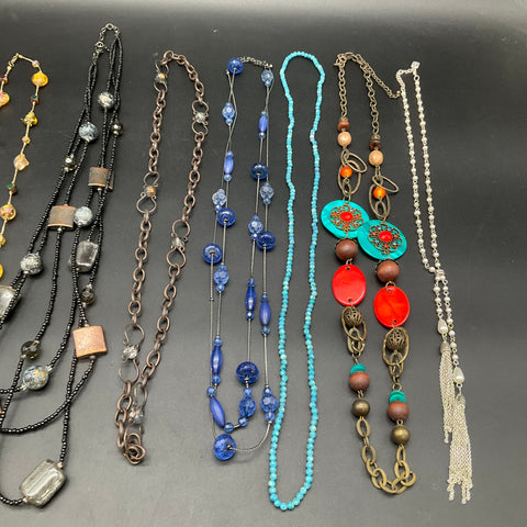 Costume Jewelry Necklace Lot of 9 Vintage to Modern Beaded Rhinestone Boho