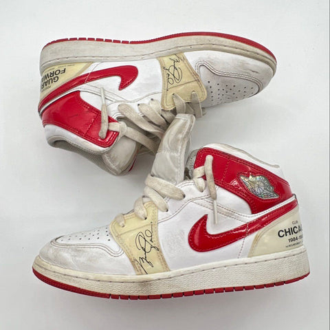 Nike Air Jordan 1 Mid GS Stat Sheet White Red Kids Shoes Size 4.5Y
