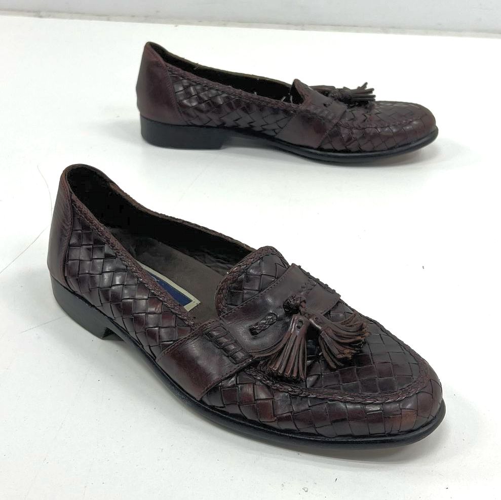 VTG Men's Bragano Brown Woven Genuine Leather Loafer w/ Tassel Shoes Size 10.5