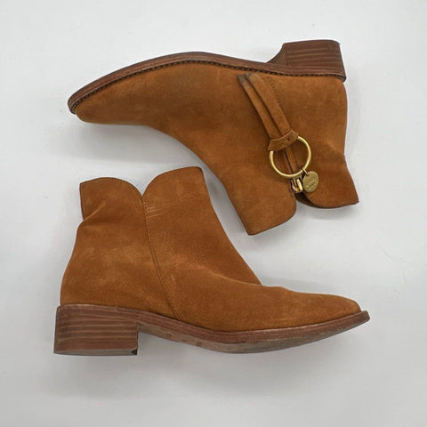 See by Chloe Tan Suede Ring Tassel Ankle Boots Size 36