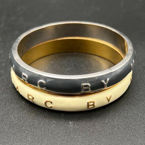 Marc by Marc Jacobs Lot of 2 Enamel Bangle Bracelets Gold & Silver Tone 8"