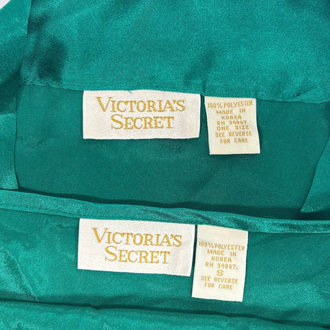 Vintage 90s Victoria's Secret Women's Emerald Green Satin Robe Slip Set Sz S OS