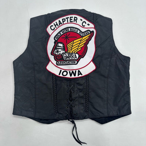 Vintage 90s Barney's Leather GWRRA Gold Wing Biker Vest Patches Sz XXL