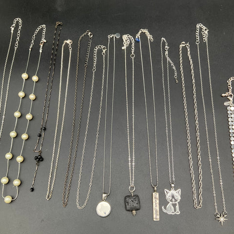 Mixed Costume Necklace Lot 20pc Silver Tone Faux Pearl Bestie Charm Nebraska