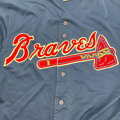 Majestic Vintage 90s Atlanta Braves #10 Chipper Jones MLB Jersey Navy Blue L
