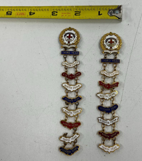 Lot of 2 Vintage Little's System Methodist Sunday School Enamel Pins 10 & 11 Yr